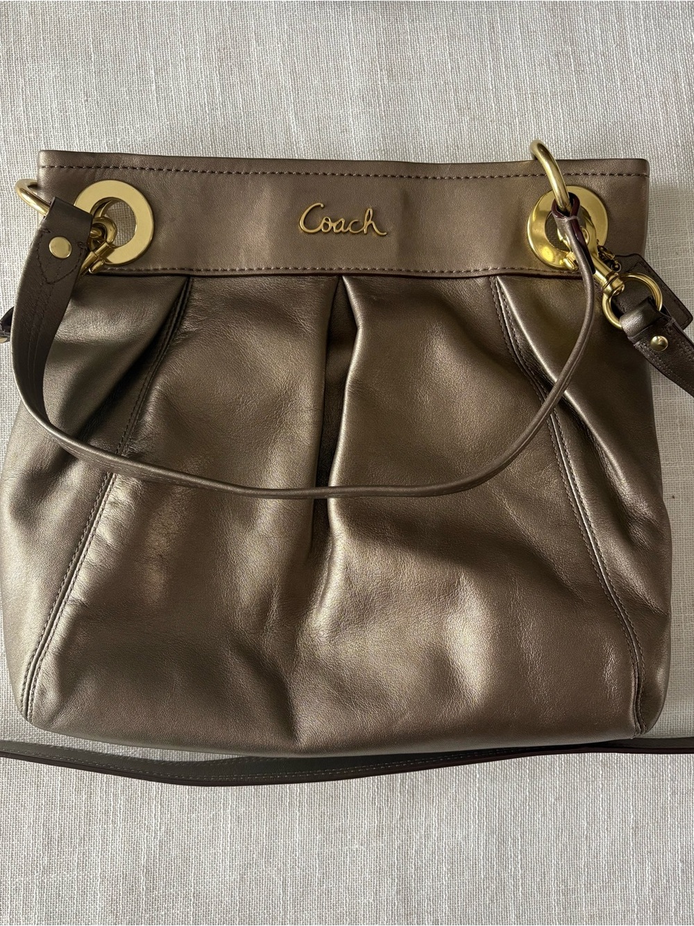 Coach Brown Leather Shoulder Bag with Gold-Tone Hardware